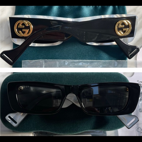 GUCCI CELEBS & INFLUENCERS FAV! SLIM RECTANGULAR IN SHINY BLACK SUNGLASSES 😎 - Picture 2 of 16